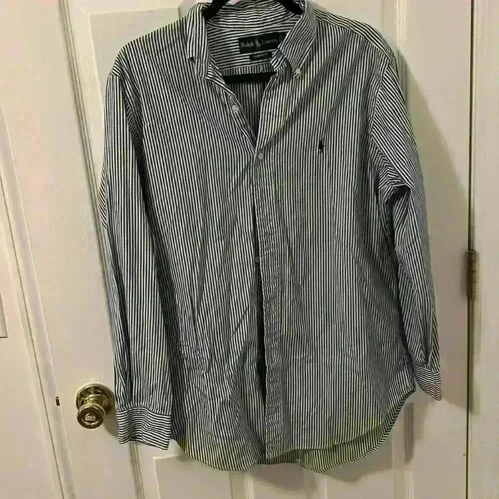Ralph Lauren Men’s Blue and White Stripe Dress Shirt
